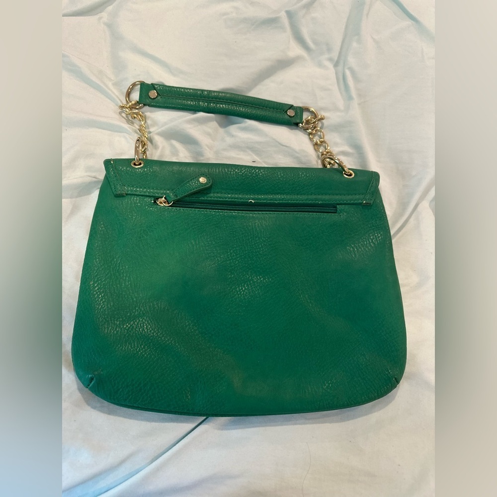 Olivia & Joy Kelly Green Faux Leather Handbag Purse Gold Hardware. Zipper Accent - Picture 2 of 8